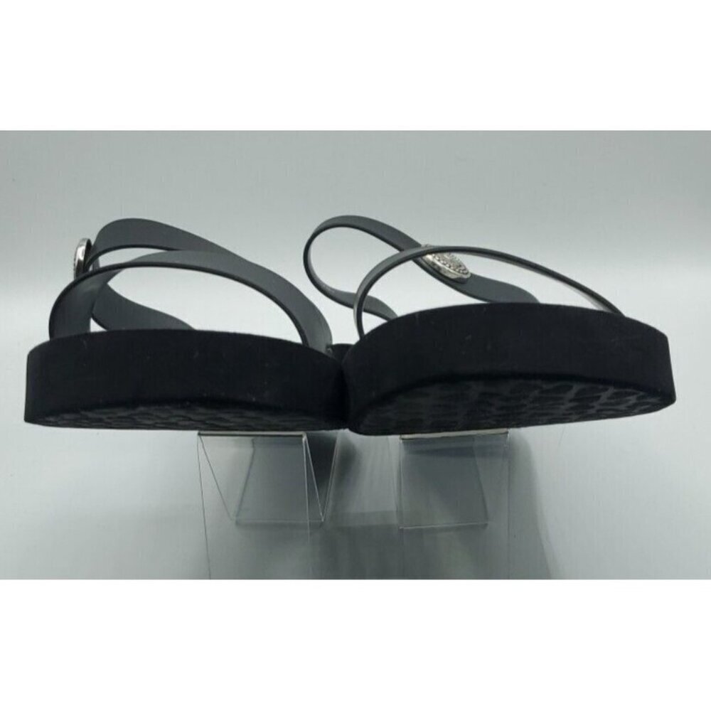 Brighton Sandals Size 10 Leather Black Medallion Wedge Cushioned Slip On - Picture 9 of 14